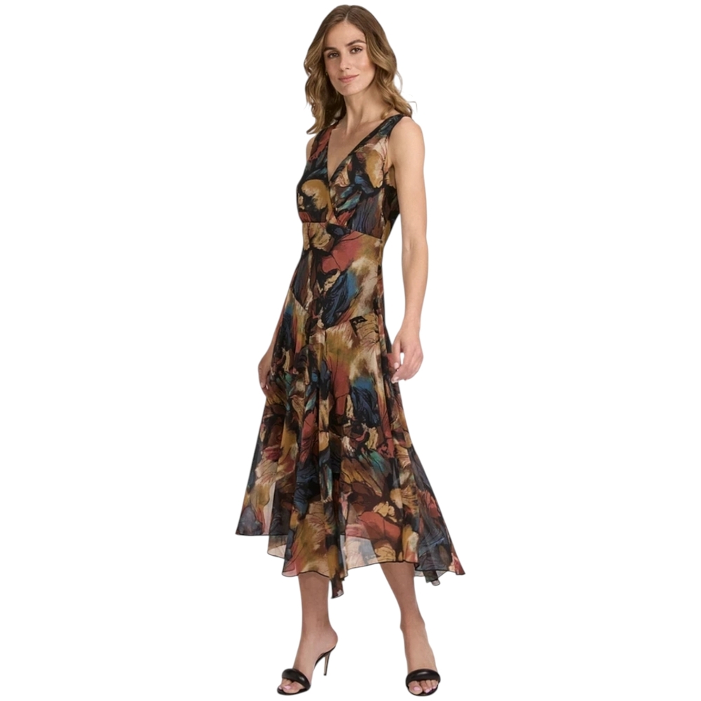LAURA Floral Chiffon Midi Dress